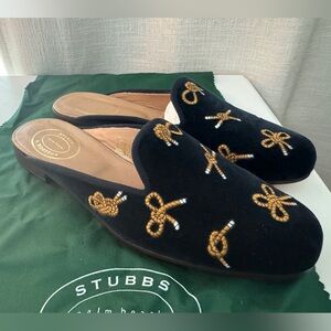 NIB Stubbs & Wootton Navy and Gold Knots Nautical Women's Loafers
